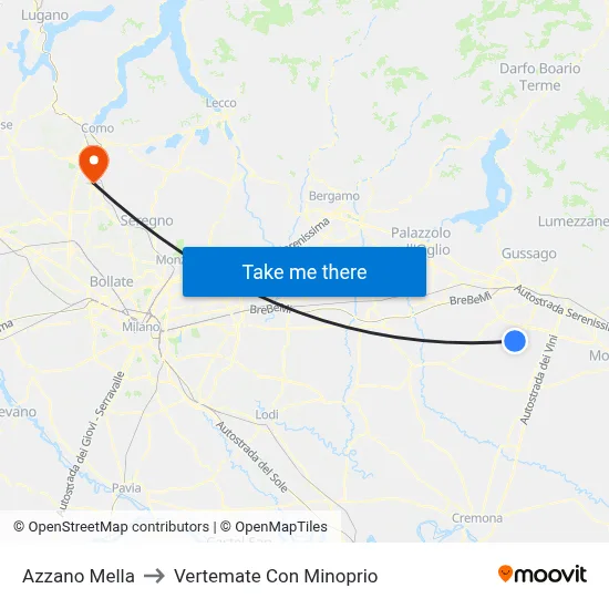 Azzano Mella to Vertemate Con Minoprio map