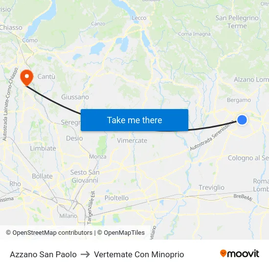 Azzano San Paolo to Vertemate Con Minoprio map