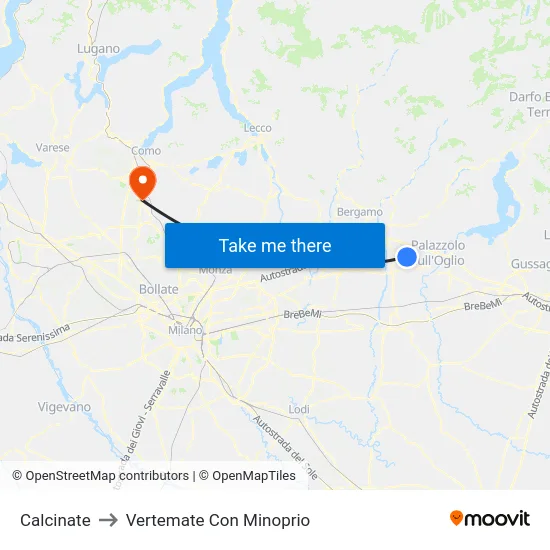 Calcinate to Vertemate Con Minoprio map