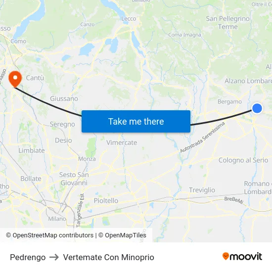 Pedrengo to Vertemate Con Minoprio map