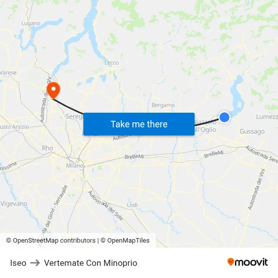 Iseo to Vertemate Con Minoprio map