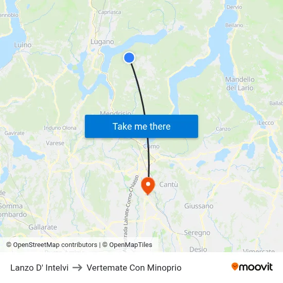 Lanzo d'Intelvi to Vertemate Con Minoprio map