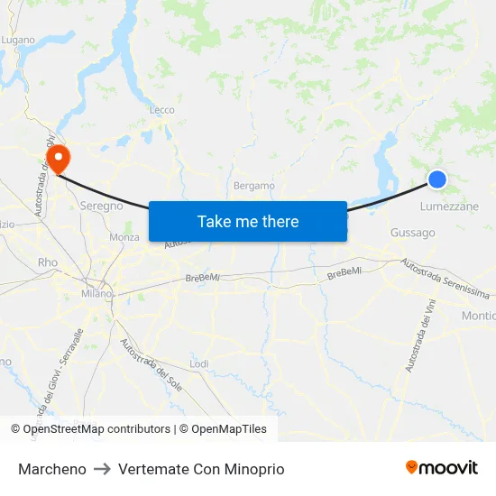 Marcheno to Vertemate Con Minoprio map