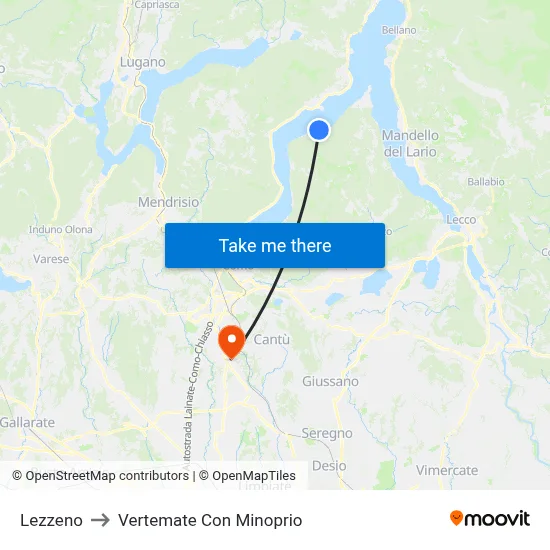 Lezzeno to Vertemate Con Minoprio map