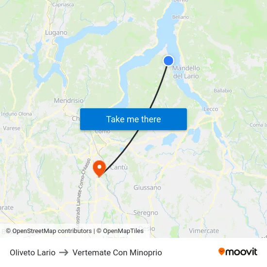Oliveto Lario to Vertemate Con Minoprio map