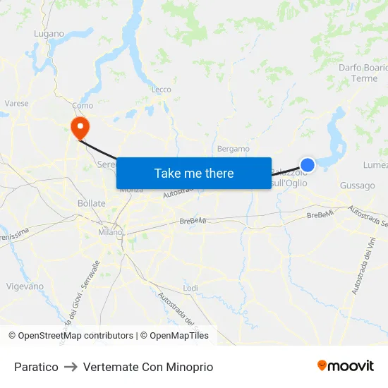 Paratico to Vertemate Con Minoprio map