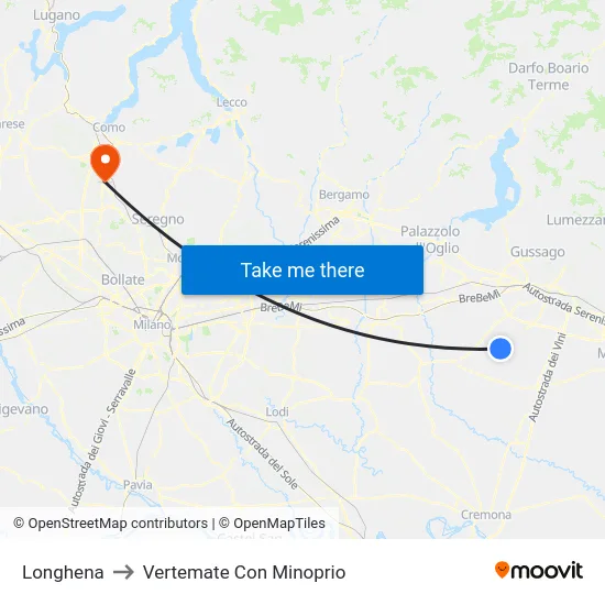 Longhena to Vertemate Con Minoprio map