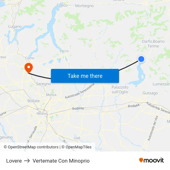 Lovere to Vertemate Con Minoprio map