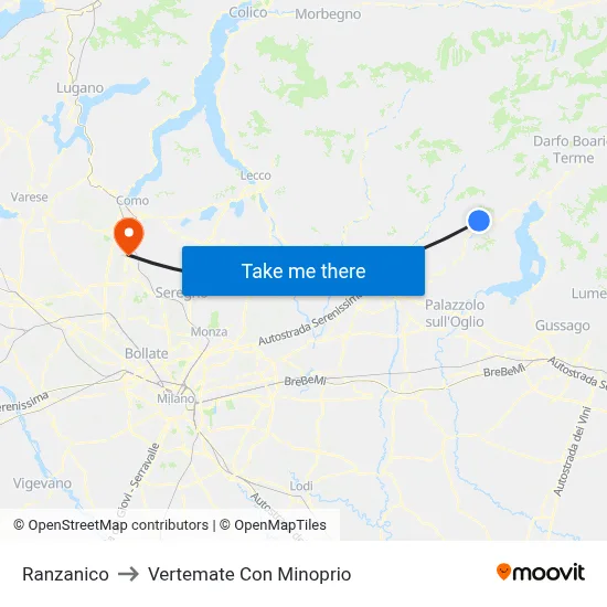 Ranzanico to Vertemate Con Minoprio map