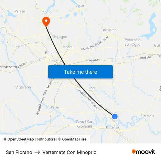 San Fiorano to Vertemate Con Minoprio map