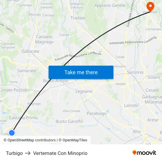 Turbigo to Vertemate Con Minoprio map