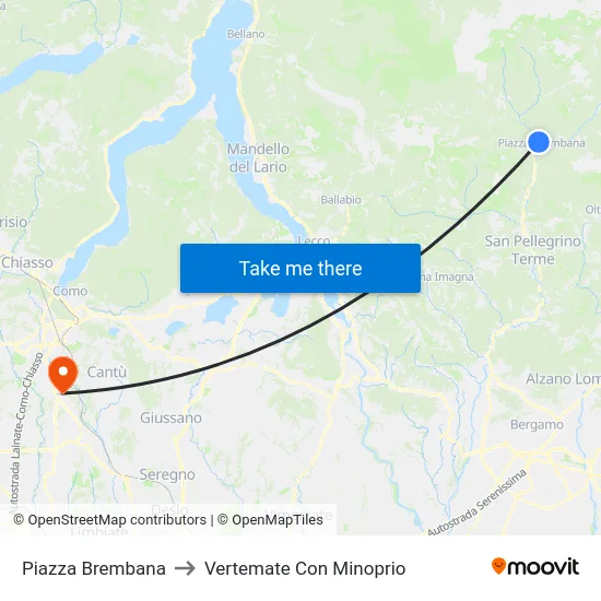 Piazza Brembana to Vertemate Con Minoprio map