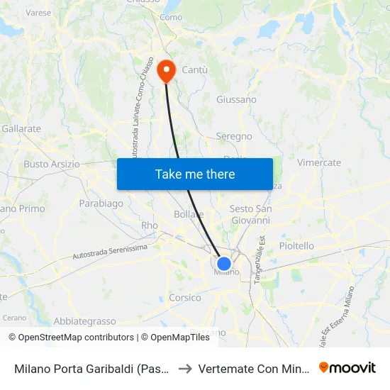 Milan Porta Garibaldi (Passante) to Vertemate Con Minoprio map