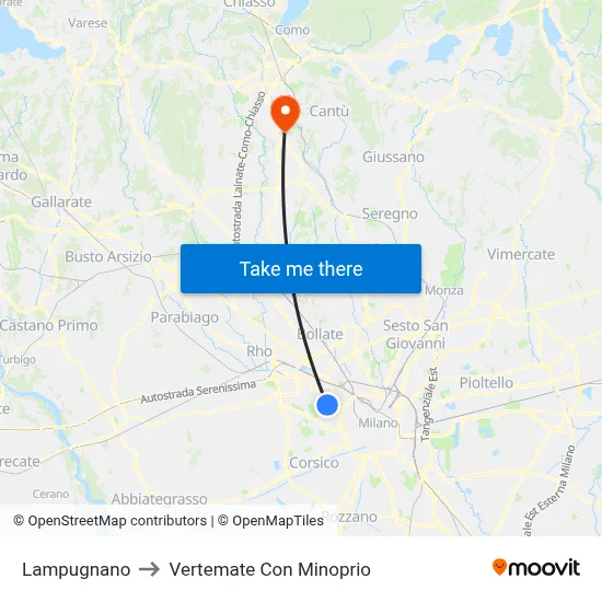 Lampugnano to Vertemate Con Minoprio map