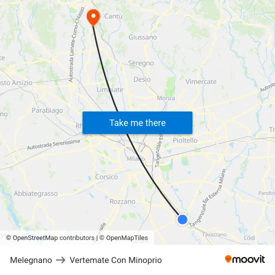 Melegnano to Vertemate Con Minoprio map