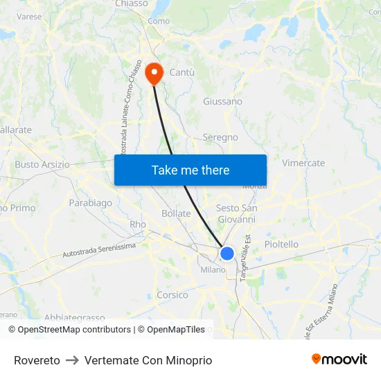 Rovereto to Vertemate Con Minoprio map