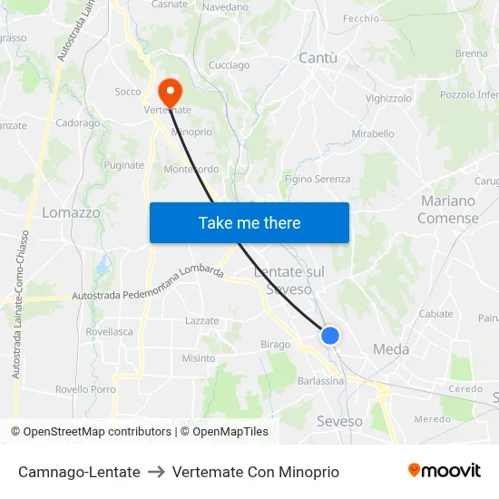 Camnago-Lentate to Vertemate Con Minoprio map