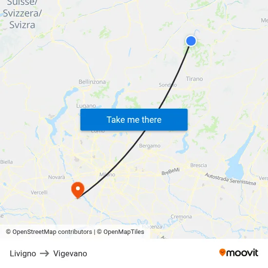 Livigno to Vigevano map