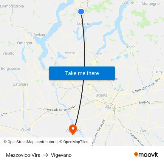 Mezzovico-Vira to Vigevano map
