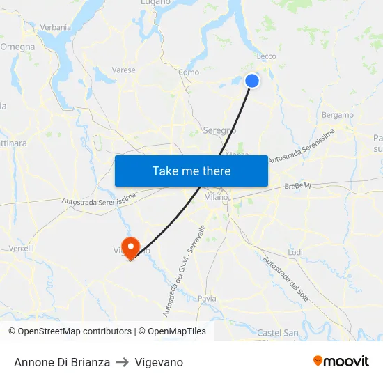 Annone di Brianza to Vigevano map
