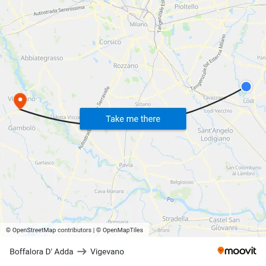 Boffalora D'Adda to Vigevano map