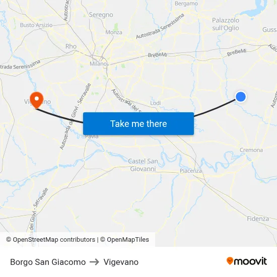 San Giacomo Village to Vigevano map