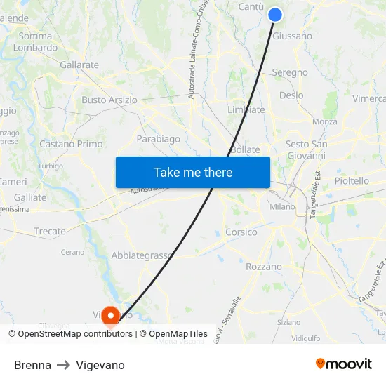 Brenna to Vigevano map