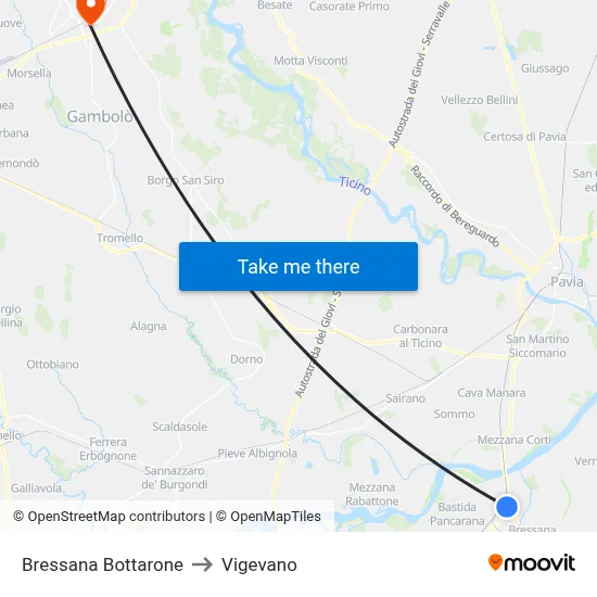 Bressana Bottarone to Vigevano map