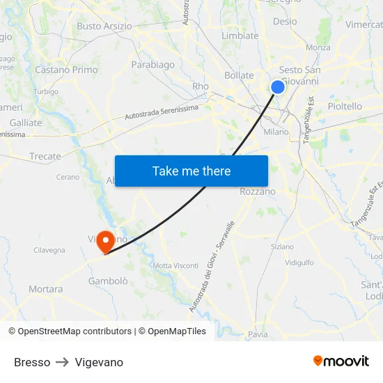 Bresso to Vigevano map