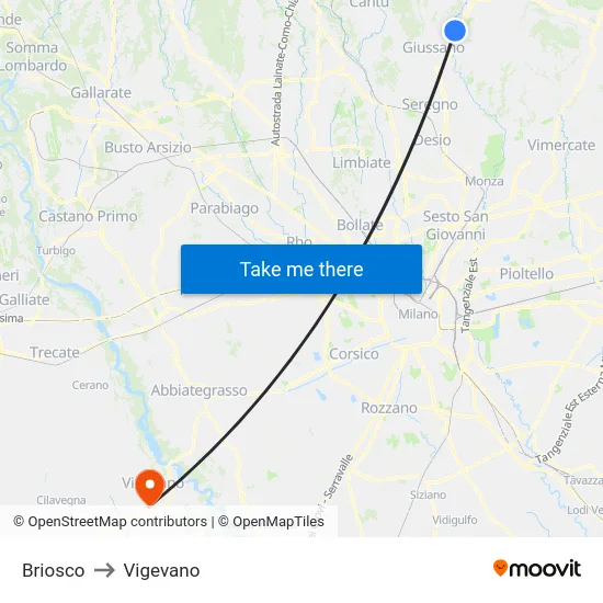 Briosco to Vigevano map