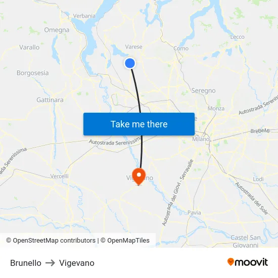 Brunello to Vigevano map