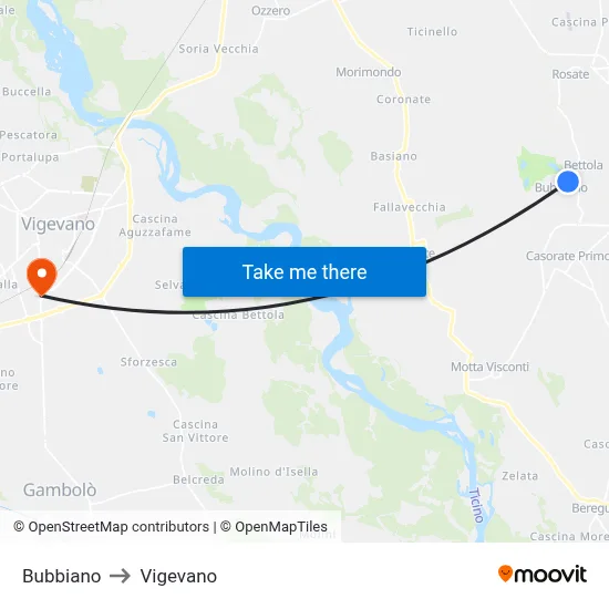Bubbiano to Vigevano map