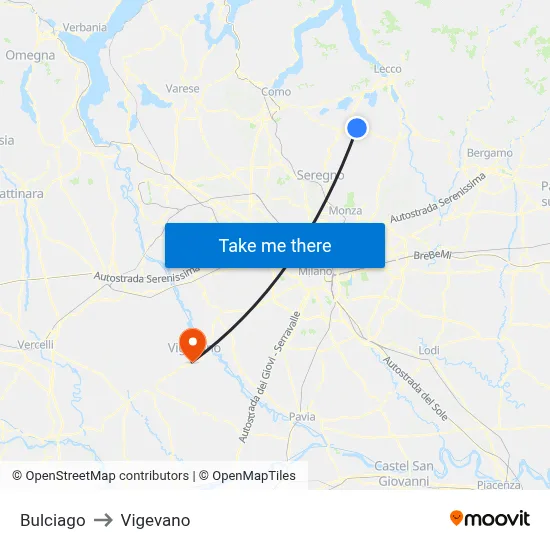 Bulciago to Vigevano map