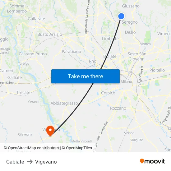 Cabiate to Vigevano map