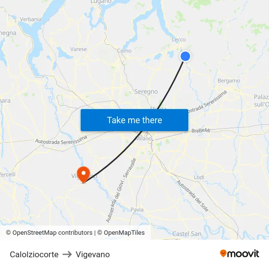 Calolziocorte to Vigevano map