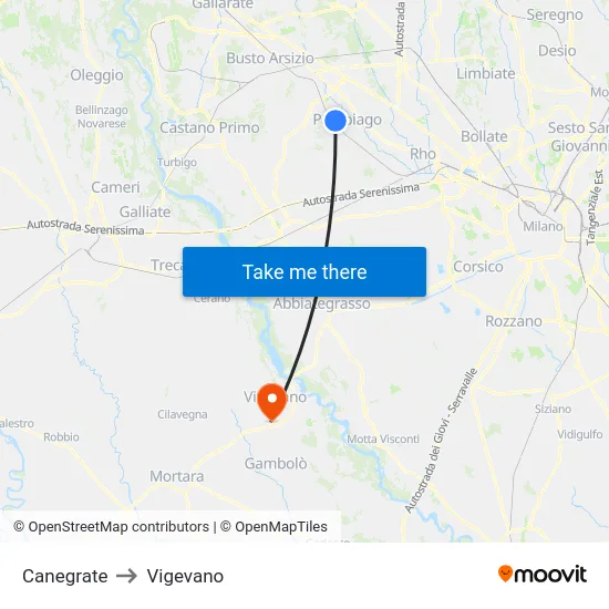 Canegrate to Vigevano map