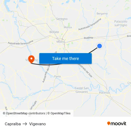 Capralba to Vigevano map