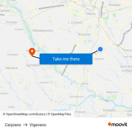 Carpiano to Vigevano map
