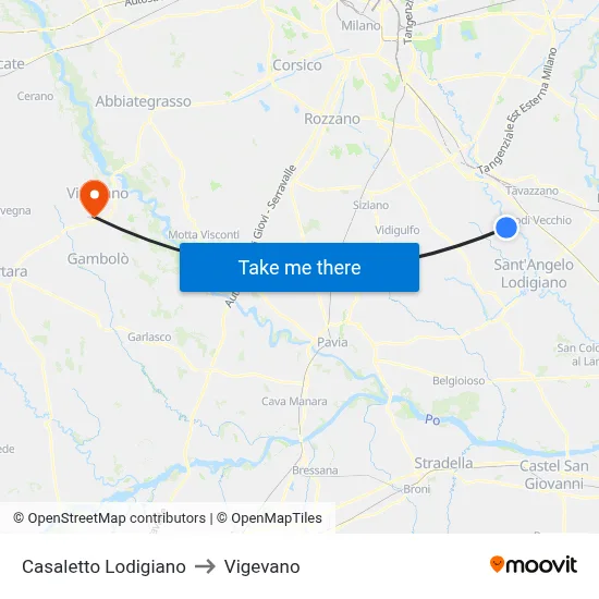 Casaletto Lodigiano to Vigevano map
