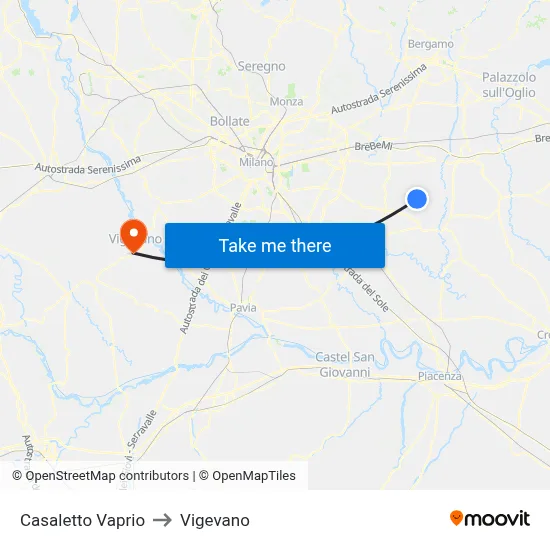 Casaletto Vaprio to Vigevano map