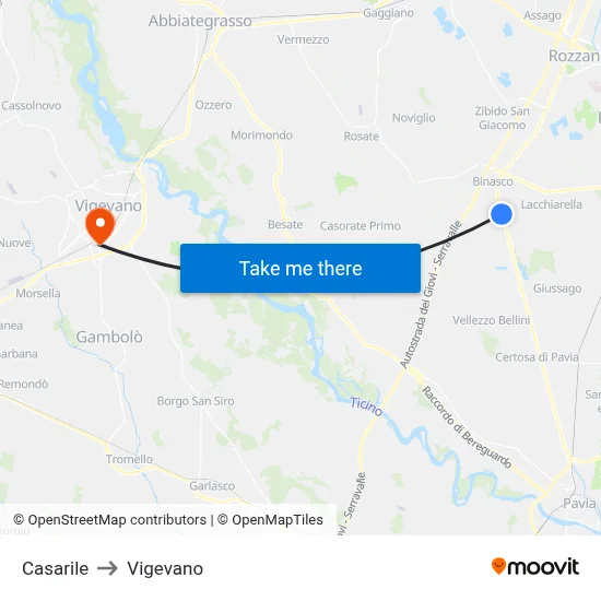Casarile to Vigevano map