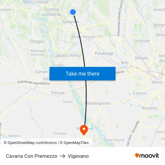 Cavaria con Premezzo to Vigevano map