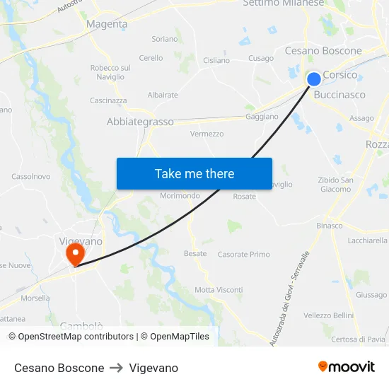 Cesano Boscone to Vigevano map