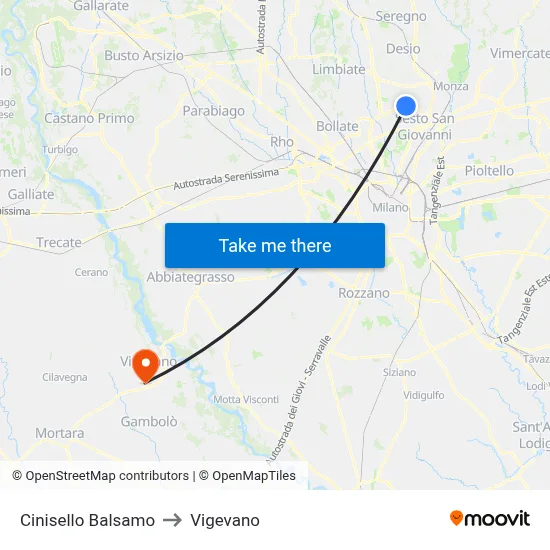 Cinisello Balsamo to Vigevano map