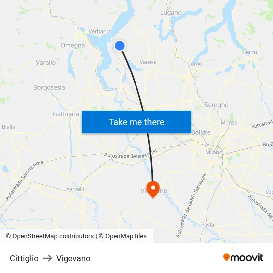 Cittiglio to Vigevano map