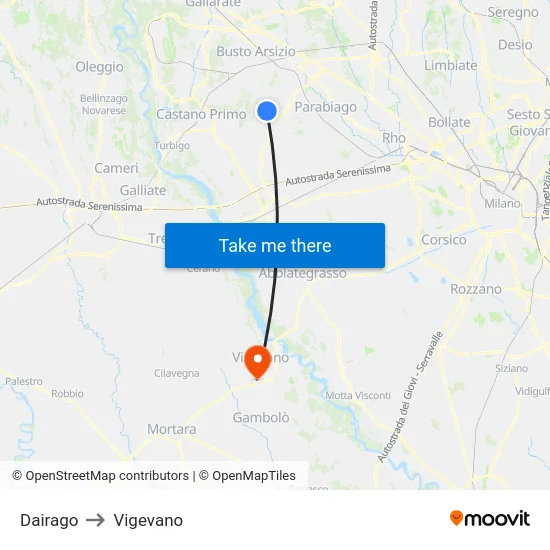 Dairago to Vigevano map