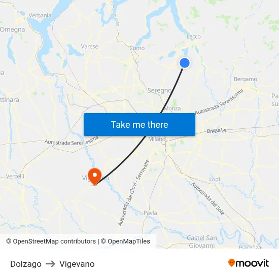 Dolzago to Vigevano map