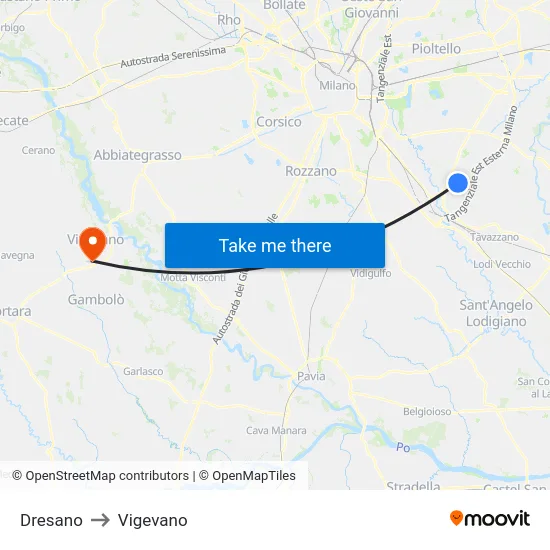 Dresano to Vigevano map