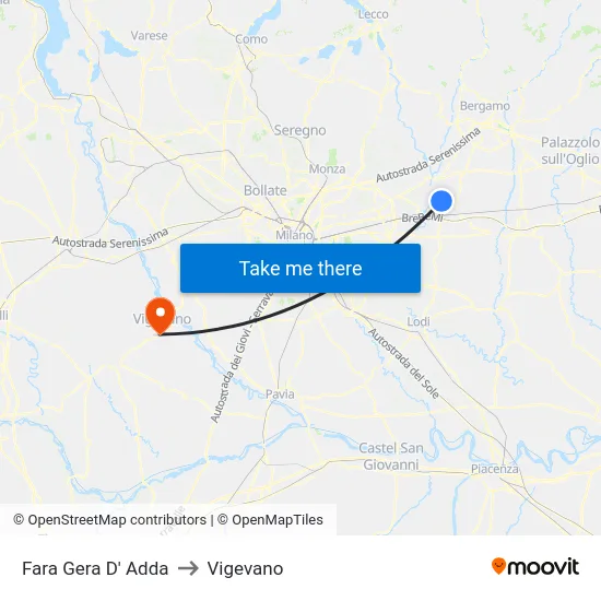 Fara Gera D' Adda to Vigevano map