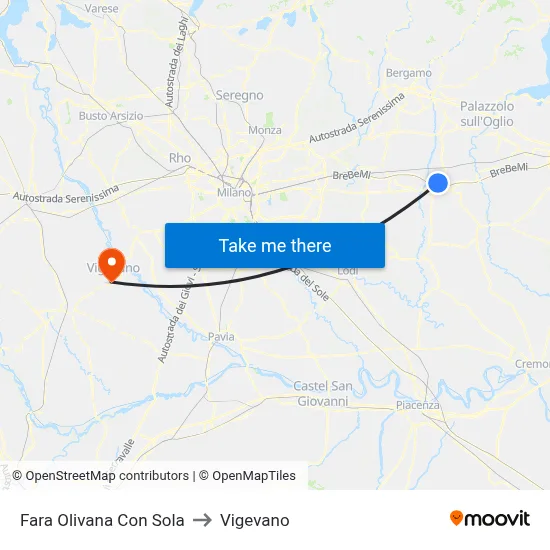 Fara Olivana Con Sola to Vigevano map